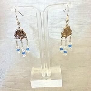 Chandelier earrings blue and clear crystal silver tone findings handmade
